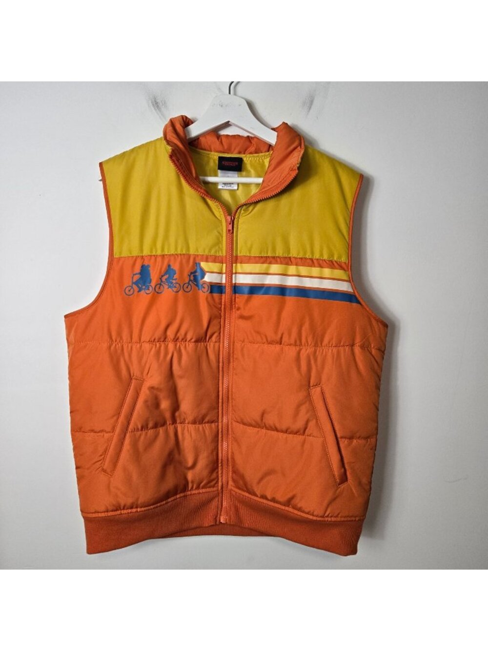 Stranger Things Size L Retro 80's Orange Yellow Full-Zip Puffer Vest Unisex